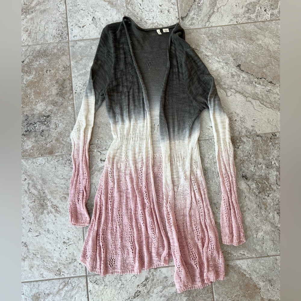 Anthropologie Moth Tonal Tides Ombré Open Knit Cardigan Dress, Pink/Grey, L - Picture 9 of 9